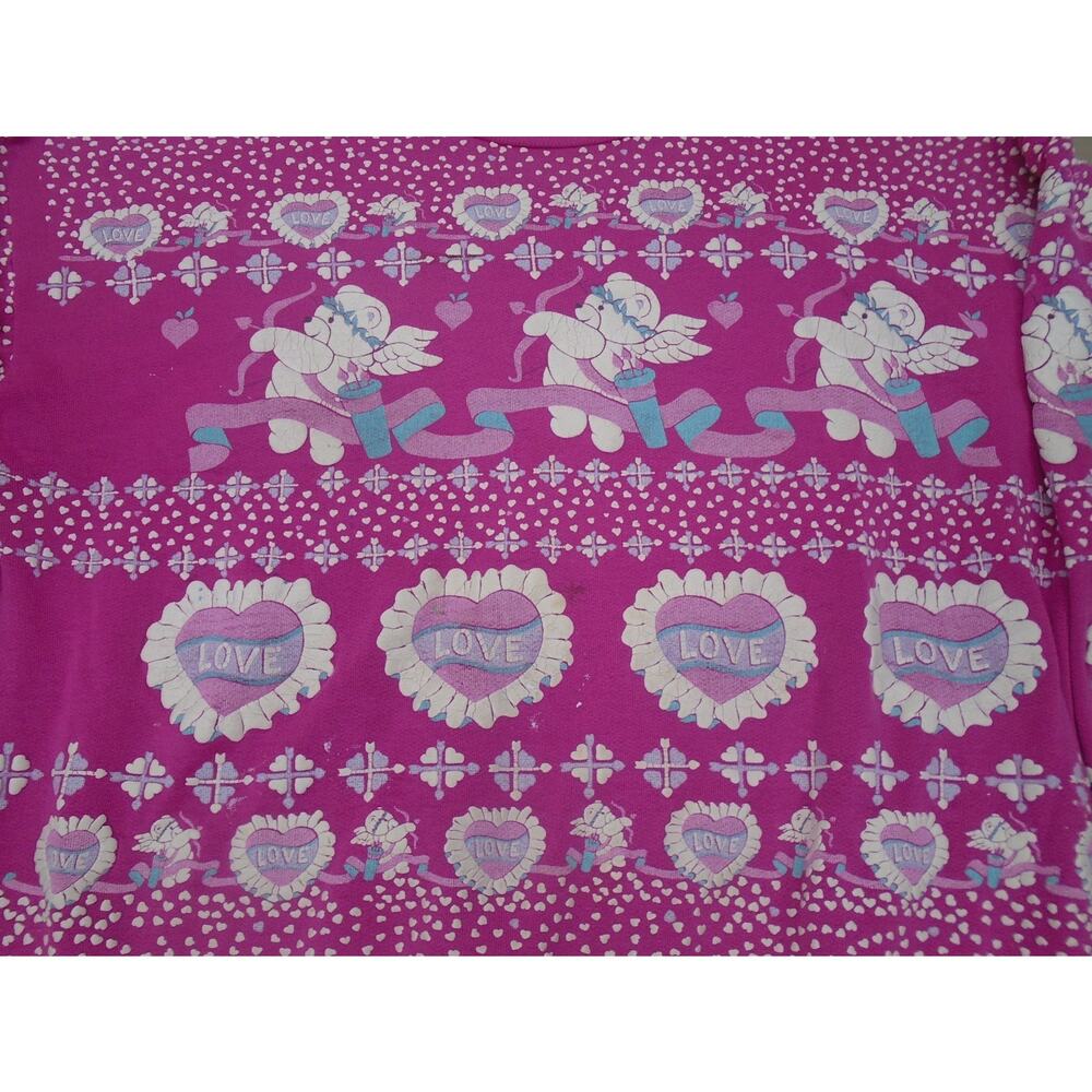 Vintage 80s Grandma Sweater Puffy Print Hearts Teddy Bear Cherub Valentines L - Picture 2 of 14